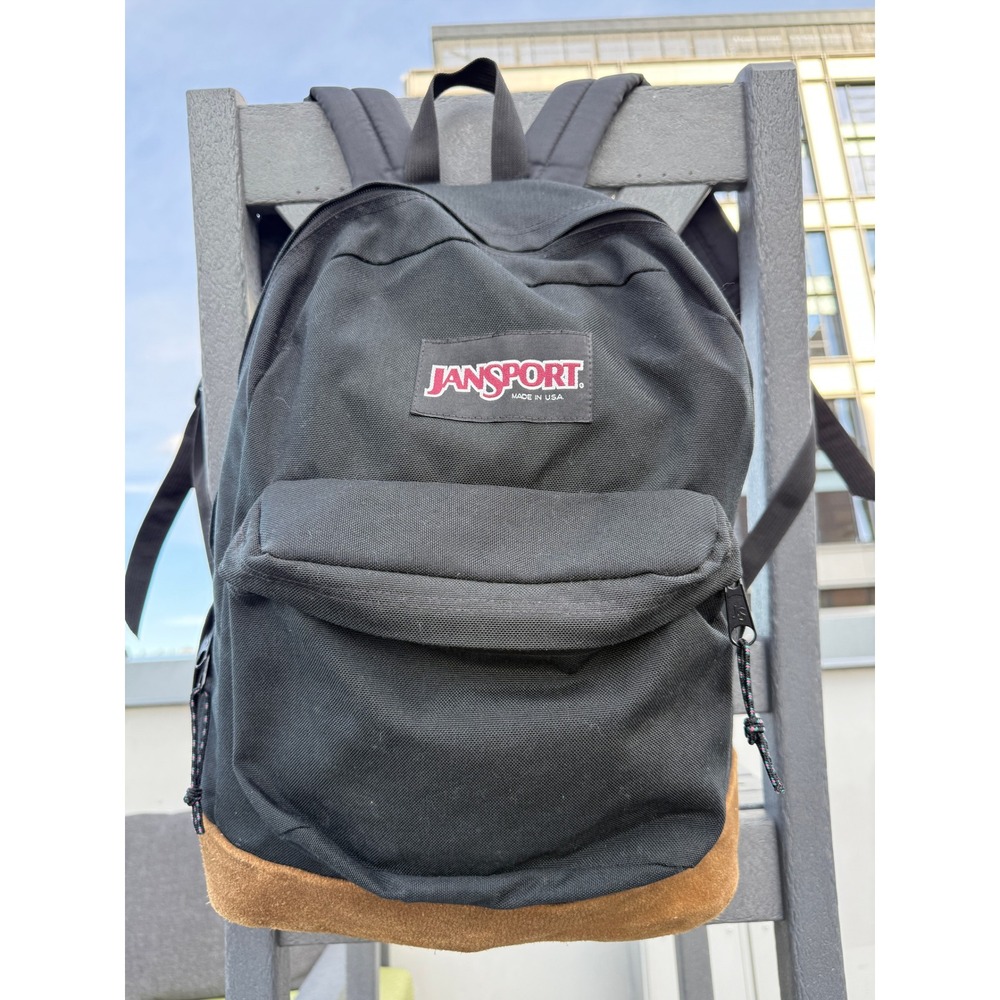 JanSport Backpack 90s Vintage Black Suede Bottom Retro USA College School Work
